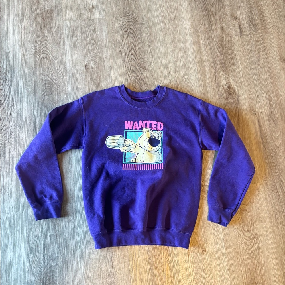 Disney Sweater Adult Size S Purple Lotso Bear Toy Story Wanted Pixar